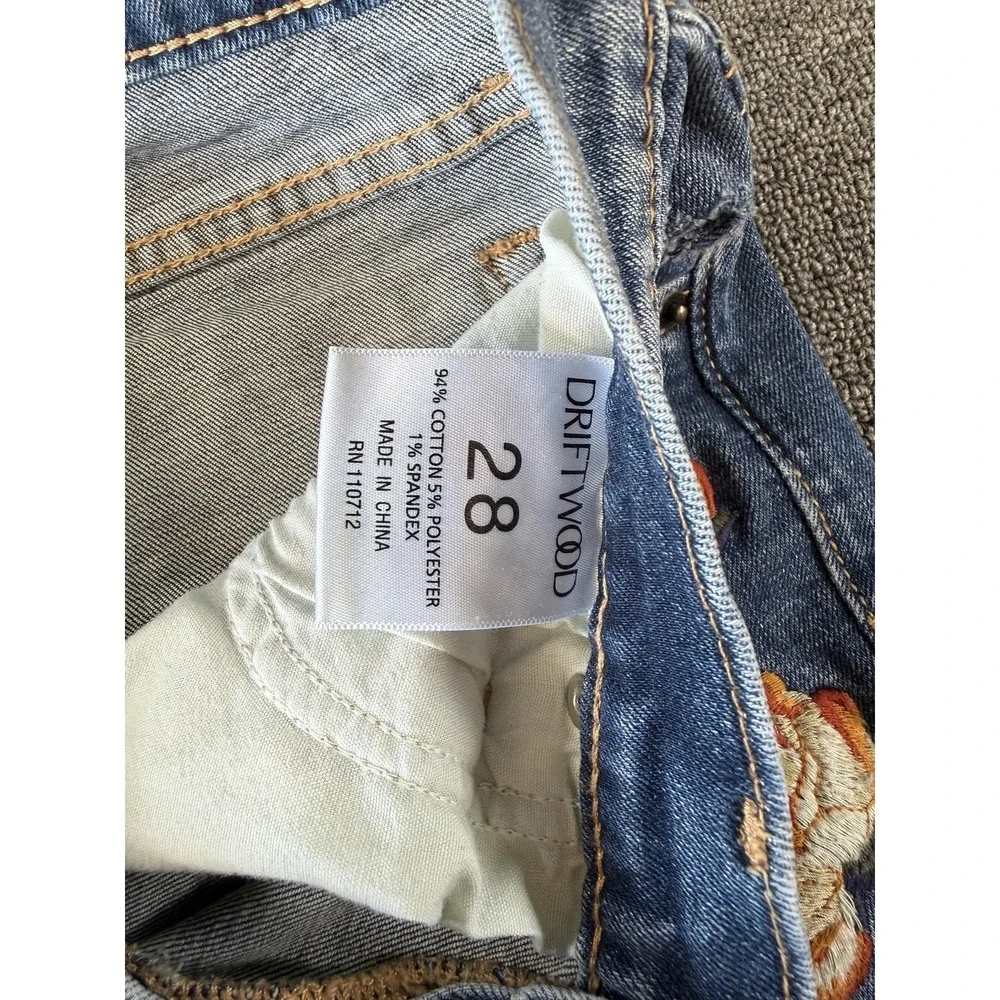 Driftwood Jeans Womens 28 Blue Audrey Skinny Floral Embroidered Stretch Raw Hem - Picture 6 of 8